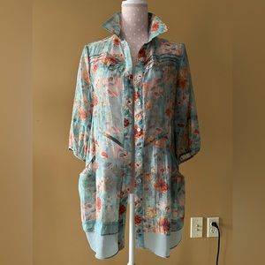 Floral maxi button down blouse